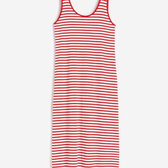 Red White Ribbed Midi Dress - Picture 4 of 4